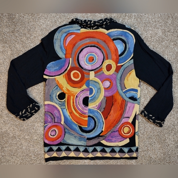 Carole Little Vintage Paris Print One Button Cardigan - Picture 2 of 13